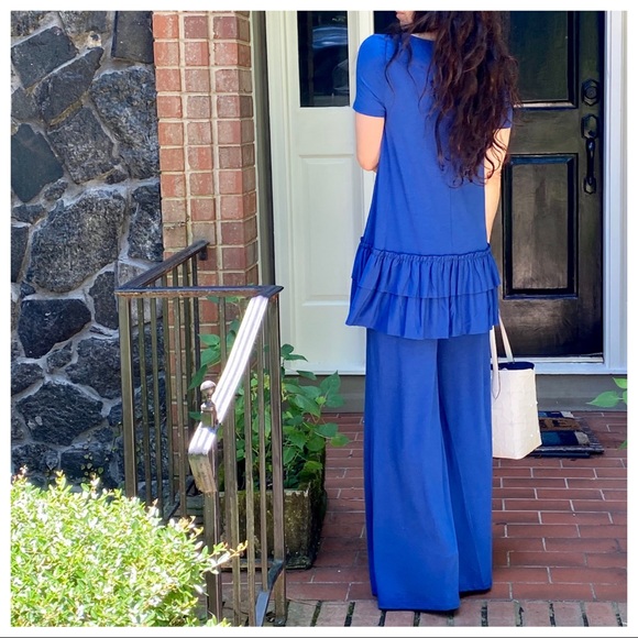 ROYAL BLUE LAYERED HEM SHORT SLEEVES TUNIC TOP - Picture 6 of 13